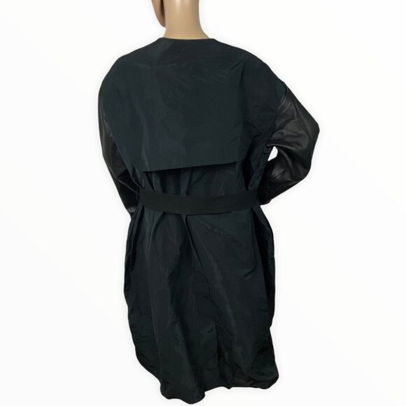 Vera Wang Collection Trench Coat Black Belted Size 0 Jacket Minimalist Oversized - Picture 2 of 14